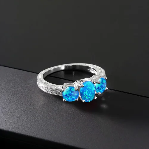 Vista 69 de Gem Stone King Anillo de compromiso de 3 piedras preciosas de oro blanco de 10 quilates con piedra natal y diamantes cultivados en laboratorio