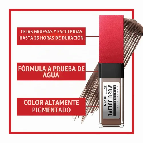 Vista 6 de Maybelline Tattoo Studio Gel de Estilo para Cejas, Maquillaje de Cejas Impermeable, Tinte para Cejas para un Uso de Hasta 36 Horas, Rubio, 1 Unidad