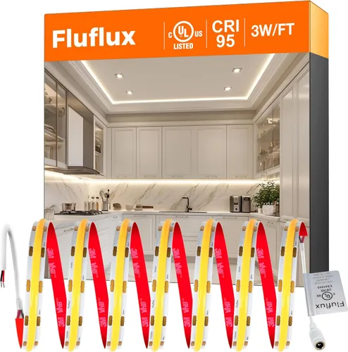 Vista 13 de Luces de Tira LED COB Candlelight de 2400K, 3W/pie, 16.4 pies, 24V, cinta LED con respaldo VHB 3M, CRI 95, certificación UL, cortable, regulable