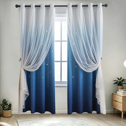 Vista 40 de indistar Cortinas opacas con recortes de estrellas para dormitorio de niña, cortinas de oscurecimiento para habitación de bebé, cortinas