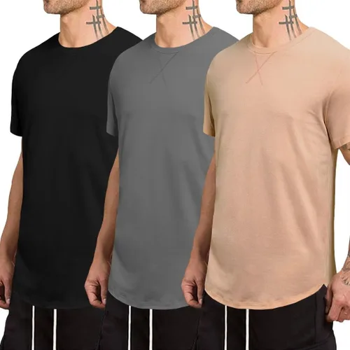 Vista 2 de Paquete de 3 camisetas de cuello redondo para hombre, de algodón, hipster, hip hop, clásica