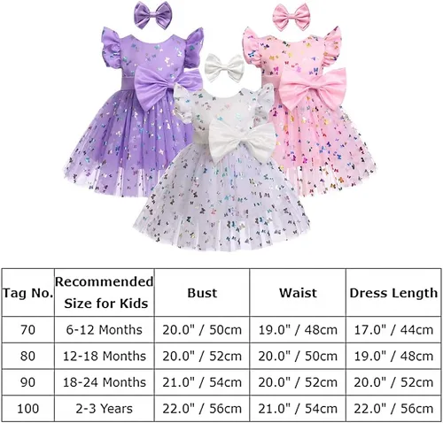 Vista 7 de IDOPIP Vestido tutú de mariposa con lentejuelas para bebé, niña de las flores, primera comunión, boda, fiesta de cumpleaños, vestido con lazo
