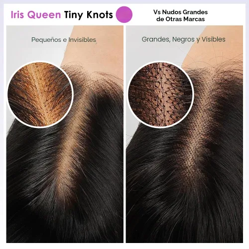 Vista 7 de Iris Queen 12A 16 pulgadas recto HD encaje frontal pelucas de cabello humano prearrancado 100% Human Hair, Small Knots, 13x4 Lace Frontal, Minimal