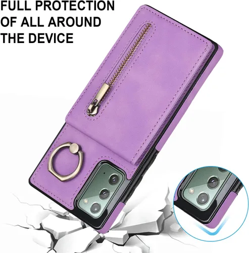 Vista 6 de Asuwish Funda de teléfono para Samsung Galaxy Note 20 5G con protector de pantalla de vidrio templado y cremallera RFID tarjetero soporte de anillo