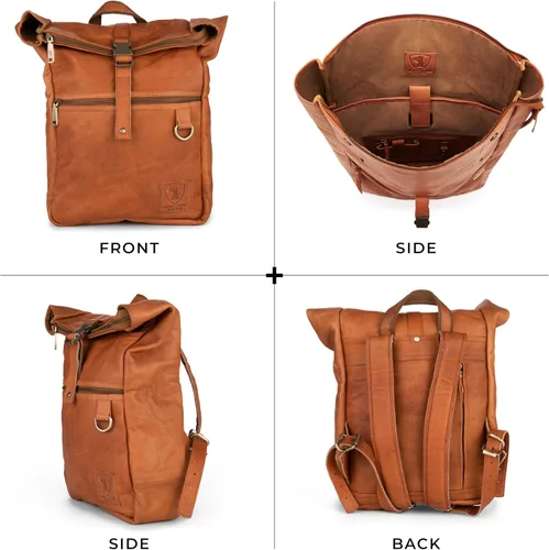 Vista 6 de BERLINER BAGS Mochila vintage de cuero genuino Utrecht, mochila para laptop, mochila de viaje para mujeres y hombres, café M, Mediana