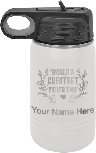 Vista 12 de LaserGram Botella de agua personalizada, World's Greatest Girlfriend, acero inoxidable de doble pared aislada al vacío con popote superior, regalo