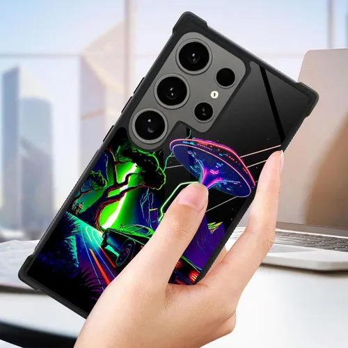 Vista 6 de Funda compatible con Samsung Galaxy S24 Ultra, Alien Night Back+Soft Silicone Acrylic TPU Design Shock Fall Prevention Funda protectora para Samsung
