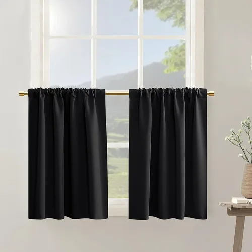 Vista 23 de PANELSBURG - Cortinas de cocina para ventanas, cortinas cortas térmicas aisladas de invierno para puerta con ventana, 24 pulgadas de largo, beige