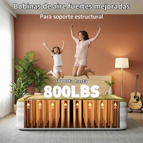 Vista 5 de YENING Colchón de aire tamaño completo con bomba incorporada, cama elevada doble inflable, cama de aire hinchable para camping eléctrico de 18 Beige