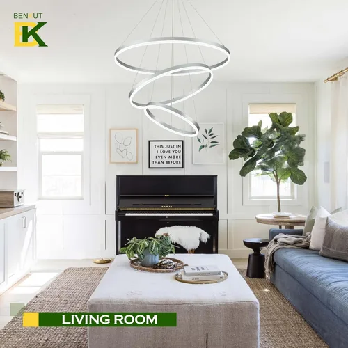Vista 77 de Benkut Lámpara de Araña de Anillo LED Moderna Negra para Comedor, Lámpara de Araña de Techo Circular Empotrada Regulable con Control Remoto