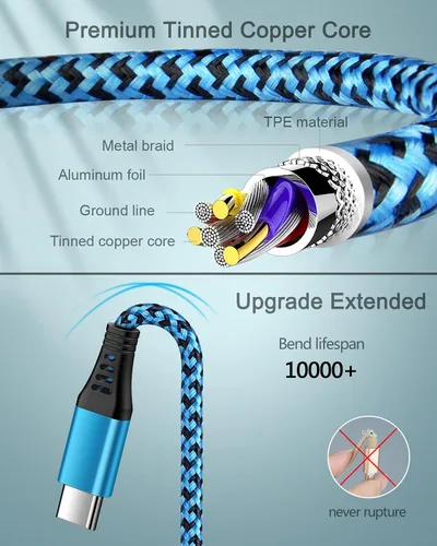 Vista 4 de Cable USB tipo C automático para automóvil, 3 pies/2 paquetes de cable cargador rápido USB A a USB C para iPhone 17/16e/16Pro/15Pro Max/15, cable