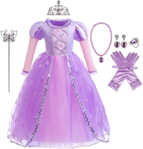 Vista 21 de FMYFWY Vestido de fiesta de princesa Sofía para niñas, Halloween, Navidad, cumpleaños, tul vestido de baile de boda (accesorios)