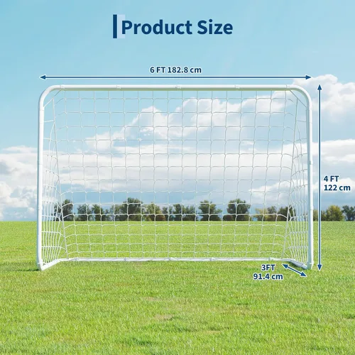 Vista 2 de Porterías de fútbol de 6 x 4 pies para patio trasero, red de fútbol con marco de acero con estacas para el suelo, portería de fútbol portátil, fácil
