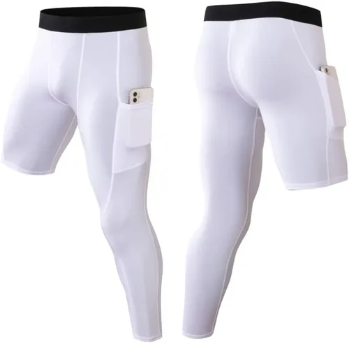 Vista 55 de Pantalones de compresión para hombre, mallas de compresión de una pierna para baloncesto, capri 3/4, leggings atléticos, capa base de secado fresco