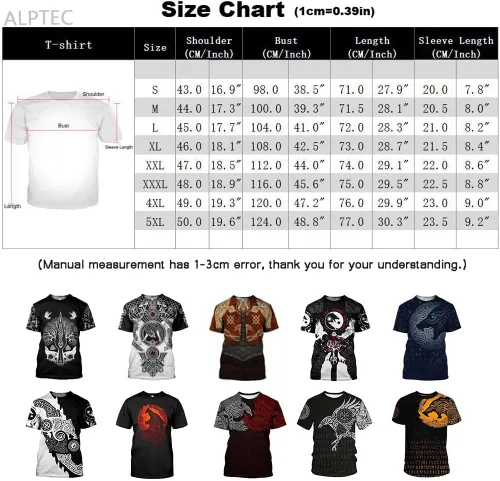 Vista 3 de Camisetas vikingas de verano de manga corta estilo mito nórdico cuello redondo camisetas novedosas atléticas de gimnasio camisetas de poliéster