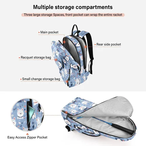 Vista 5 de Bolsa de tenis y bádminton linda y resistente y sencilla con cremallera azul, bolsa de tenis para hombres y mujeres, bolsa deportiva para raquetas