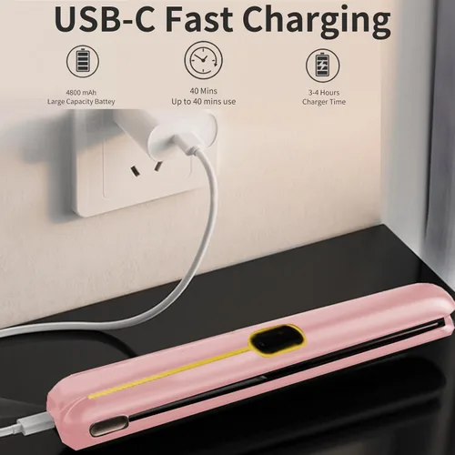 Vista 5 de Alisador y rizador de pelo inalámbrico 2 en 1, plancha plana portátil, alisador de pelo inalámbrico para viajes, batería recargable USB-C de 4800