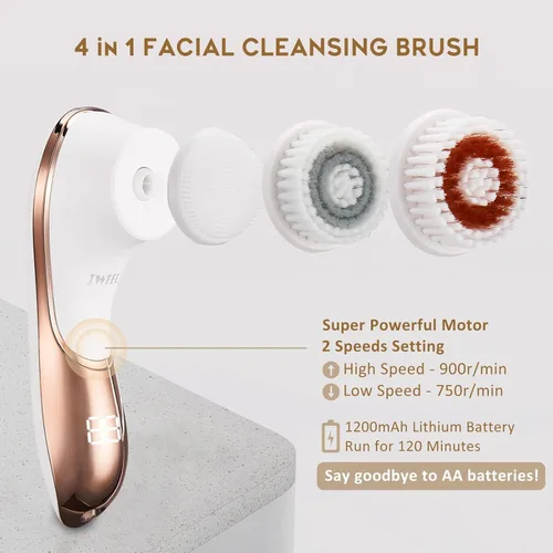 Vista 2 de Cepillo facial eléctrico recargable exfoliante facial IPX-7 impermeable rotativo limpiador de spa para exfoliación, masaje y limpieza profunda con 4