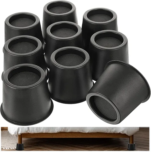 Vista 9 de 9 elevadores de cama redondos, elevadores de cama resistentes, bloques de elevación de muebles de 4 pulgadas, elevadores negros con almohadillas