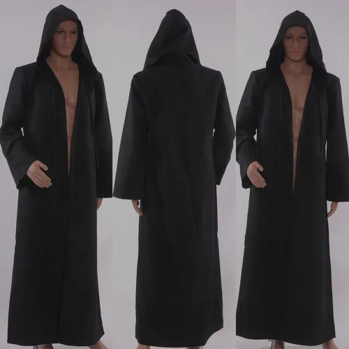 Vista 3 de Disfraz de Halloween de Allten, para Hombres Negro Túnica con capucha albornoz, manto, M, Multi