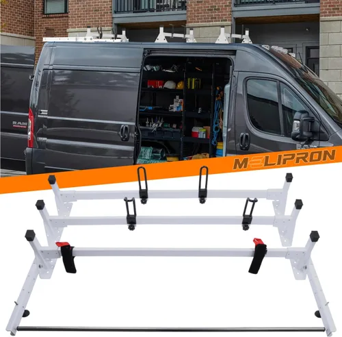 Vista 10 de MELIPRON - Baca de techo para carga de acero para furgoneta, compatible con RAM ProMaster 2013-2023, 2 barras, color blanco