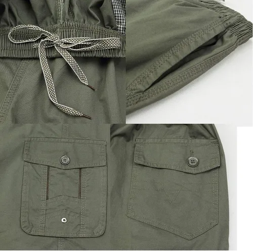 Vista 6 de Pantalones cortos de sarga de algodón ligero para hombre, con cintura elástica y cordón