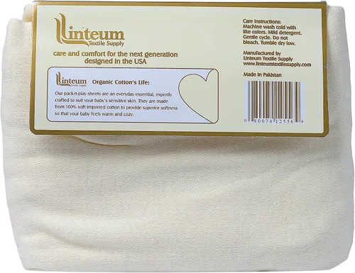 Vista 9 de Linteum Textile - Sábana para cuna de algodón orgánico natural para Pack-N-Play, algodón orgánico de punto transpirable, 1 paquete, 27 x 39 Beige