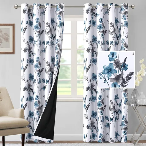 Vista 33 de H.VERSAILTEX - Cortinas 100% blackout con estampado floral de cattleyas, 45 pulgadas de largo, juego de 2 paneles térmicos con forro negro, a prueba