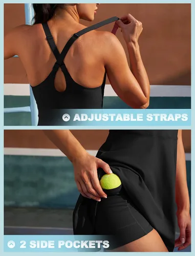 Vista 4 de IUGA Vestido de tenis para mujer con pantalones cortos debajo, vestido atlético para mujer, vestidos de golf, trajes de verano para entrenamiento