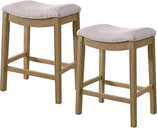 Vista 12 de ROME + OAK Juego de 2 Taburetes de Mostrador Parker de 26", Taburete de Bar de Cocina sin Respaldo Tipo Silla de Montar en Acabado de Madera Natural