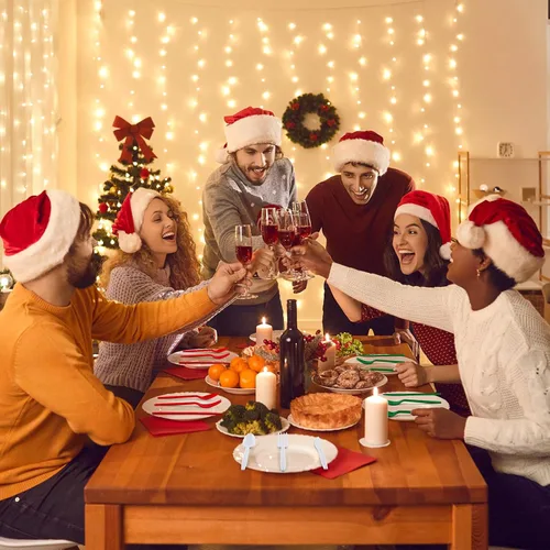 Vista 7 de Kochorie 360 cubiertos de plástico de Navidad desechables cubiertos de plástico para Navidad, rojo, verde, blanco, tenedores, cuchillos y cucharas