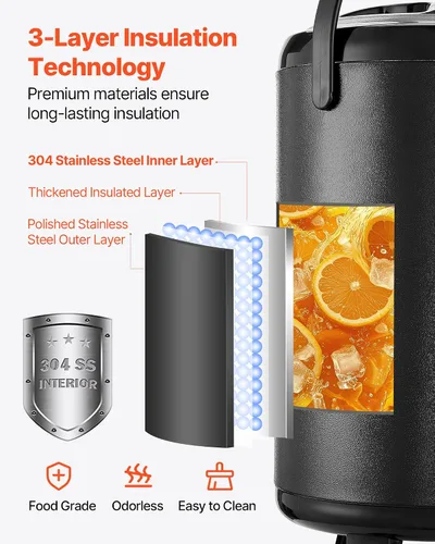 Vista 4 de VEVOR Dispensador de bebidas aislado, servidor térmico de bebidas de acero inoxidable de 3.2 galones/12L con espiga y pantalla de temperatura