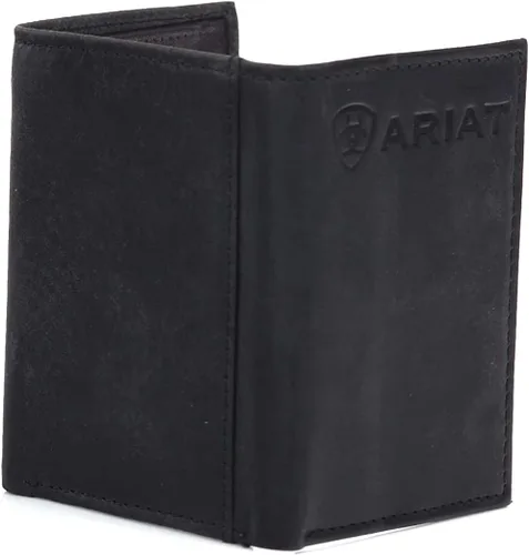 Vista 4 de ARIAT Cartera triple de cuero negro para hombre con logotipo en relieve Marrón Cartera triple