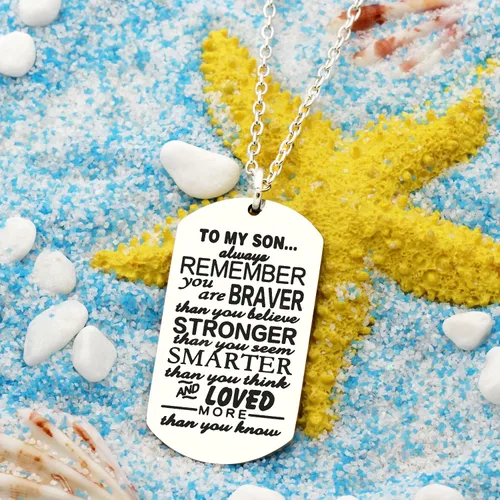 Vista 4 de lauhonmin Collar de regalo para hombre, niño, To My Son You are Braver Stronger Smarter than you think acero inoxidable