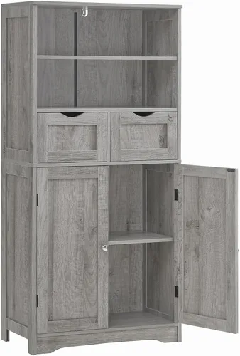 Vista 9 de Iwell Armario de almacenamiento con puertas y estantes, armario de despensa de cocina, gabinetes de baño para sala de estar, cocina, lavandería