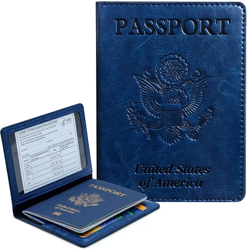 Vista 10 de Funda para pasaporte con bloqueo RFID de piel, tarjetero con ranura para tarjetas, accesorios de viaje, organizador de documentos, protector