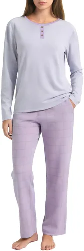 Vista 13 de U2SKIIN Pijama 100% algodón para mujer, conjunto de 2 piezas, suave, de Cuadros rosa claro/rosa claro