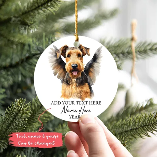 Vista 3 de Airedale Terrier - Adorno personalizado de alas de ángel para perro, regalo de pérdida de condolencias de mascotas, adorno de Navidad conmemorativo