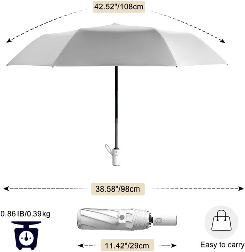 Vista 6 de Cuby - Paraguas compacto y plegable, resistente al viento, se abre y cierra de forma automática, con revestimiento plateado y 99.9% de protección