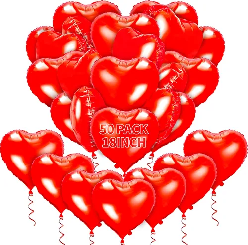 Vista 8 de kortes Globos de corazón rojo, 50 piezas de papel de aluminio de 10 pulgadas, kit de decoración del día de San Valentín, departamento de mujeres