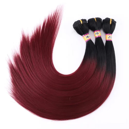 Vista 12 de 4 paquetes de cabello sintético sedoso y liso, 4 paquetes de 16, 18, 18, 20 pulgadas, extensiones de cabello de fibra de doble trama color negro