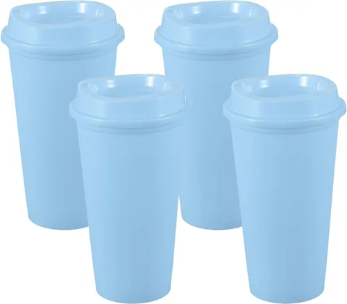 Vista 31 de uxcell 2 tazas reutilizables para café, 16 onzas, café de viaje, color azul Azul claro