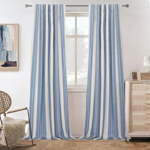Vista 86 de DriftAway Chris Linen - Cortinas opacas con capa térmica y reductora de sonido, 63 pulgadas de largo para dormitorio, cortinas estampadas a rayas