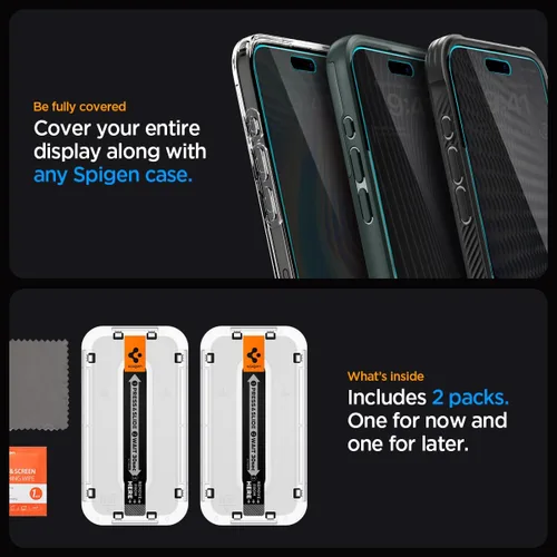 Vista 8 de Spigen Protector de pantalla de vidrio templado [GlasTR EZ FIT - Privacy] diseñado para iPhone 15 Pro Max [compatible con fundas] - Paquete de 2