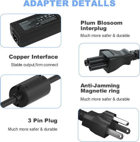 Vista 5 de Cargador para portátil de 45 W compatible con portátiles Acer Aspire 1 3 5 N20C5/N23C3/N23H1, ADP-45FE F, PA-1450-26; Cable de alimentación