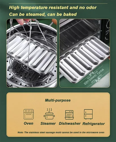 Vista 6 de Molde de salchicha de acero inoxidable con 6 cavidades para perros calientes caseros, molde antiadherente para perritos calientes para horno