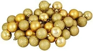 Vista 2 de Kipokalor Mini adornos de bola dorada para árbol de Navidad, 23 piezas inastillables satinadas brillantes y con acabado brillante (1.6 in, dorado)