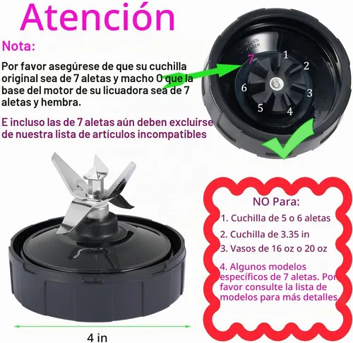Vista 2 de [Nuevo modelo] Cuchilla macho de repuesto de 7 aletas y vaso de licuadora de 24 onzas compatible con Nutri Ninja Blender