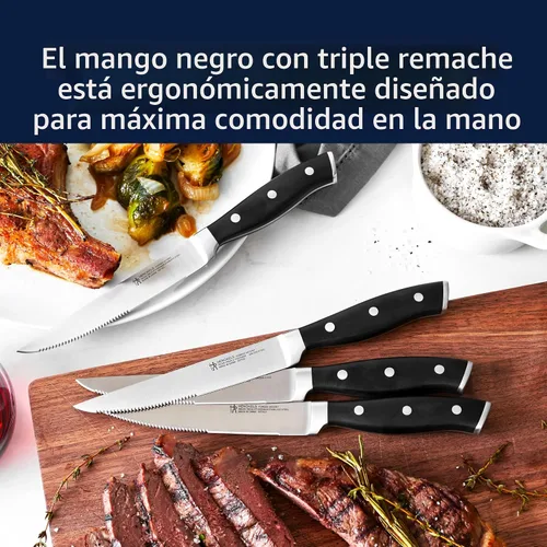 Vista 3 de HENCKELS Juego de 4 cuchillos para carne forjados Accent, negro, de ingeniería alemana, informado por más de 100 años de maestría