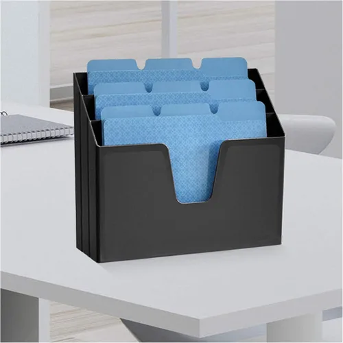 Vista 6 de Acrimet organizador fólder de triple archivo horizontal (color negro) Open Top Design, 3 Staggered Compartments, Wall-Mountable or Desktop